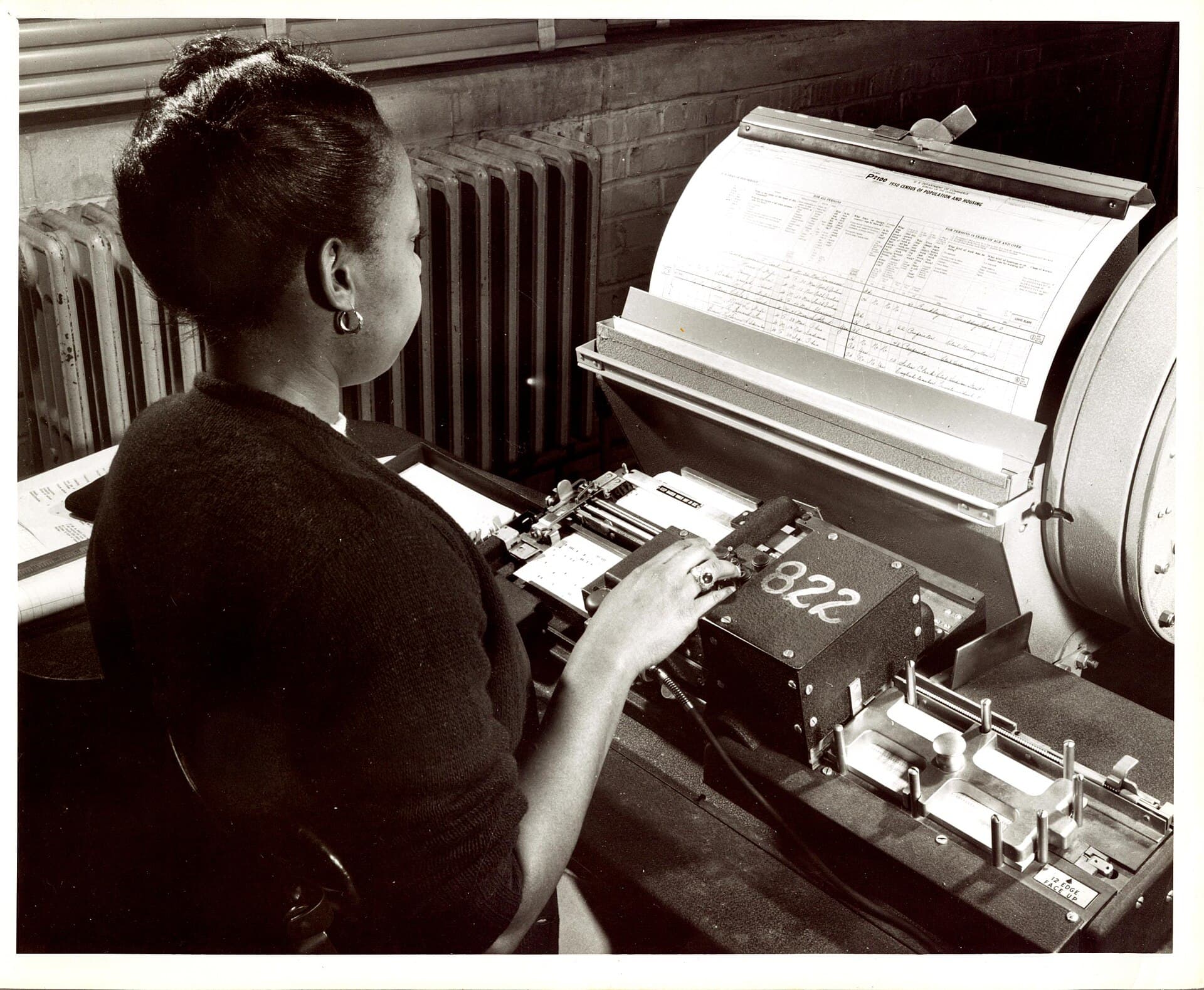A keypunch operator working an IBM 016 for the 1950 census